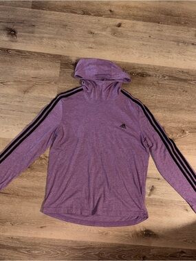 Adidas Lavender Hooded Long Sleeve Top with Black Stripe Trim